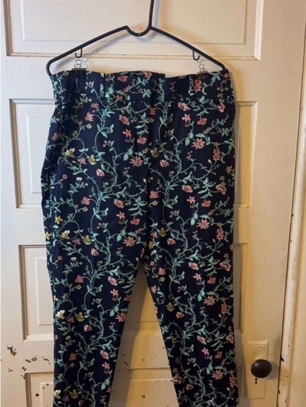 LOFT Navy Floral Blouse with Teal and Coral Accents